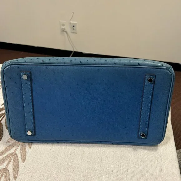 Hermes Blue Ostrich Leather Birkin 35 Bag (Sun Bleaching) - Picture 5 of 16